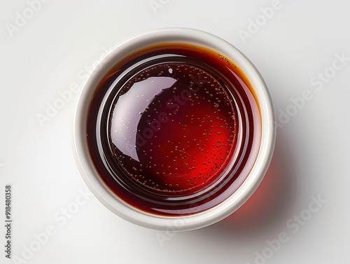 Top view of rich vanilla extract in small bowl