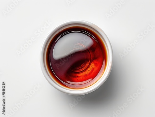Top view of rich vanilla extract in a small bowl