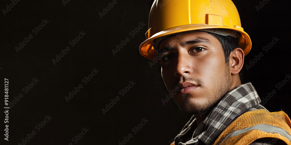 Young Latino Construction Worker Wearing a Hard Hat Young Latino Construction Worker Wearing a Hard Hat