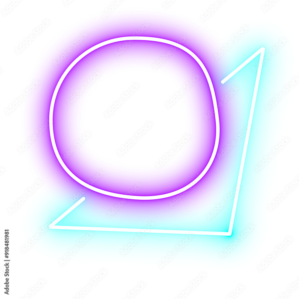 Glow neon geometric shape retro style 90s on transparent background.
