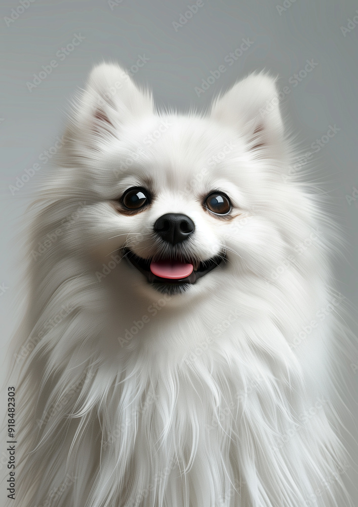 Fluffy white pomeranian with joyful smile Fluffy white pomeranian with joyful smile