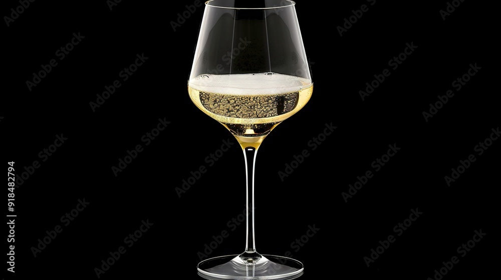 A close-up of a wine glass filled with liquid on a black background, showing the reflection of the wine being poured into the glass A close-up of a wine glass filled with liquid on a black background, showing the reflection of the wine being poured into the glass