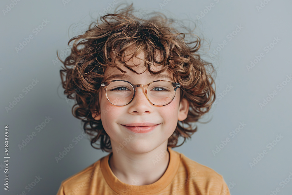 Cute little boy in eyeglasses on grey background Cute little boy in eyeglasses on grey background