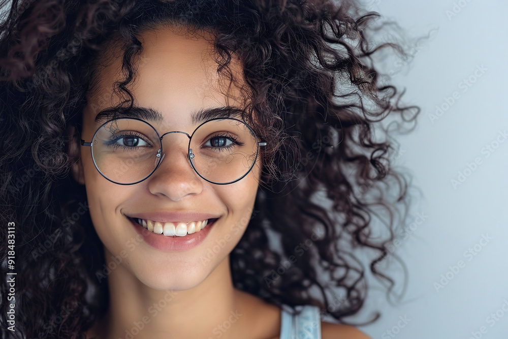 Obraz premium Cute attractive woman in eyeglasses on grey background