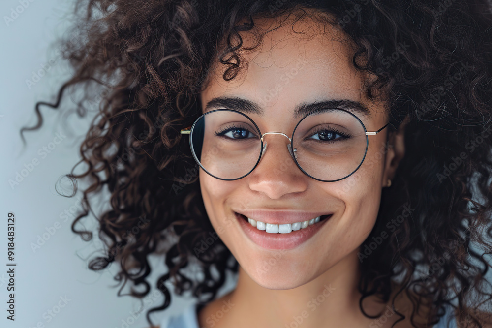 Obraz premium Cute attractive woman in eyeglasses on grey background