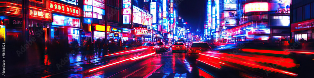 The Neon Nightlife: A bustling city street at night, neon signs casting a dazzling glow. The Neon Nightlife: A bustling city street at night, neon signs casting a dazzling glow.