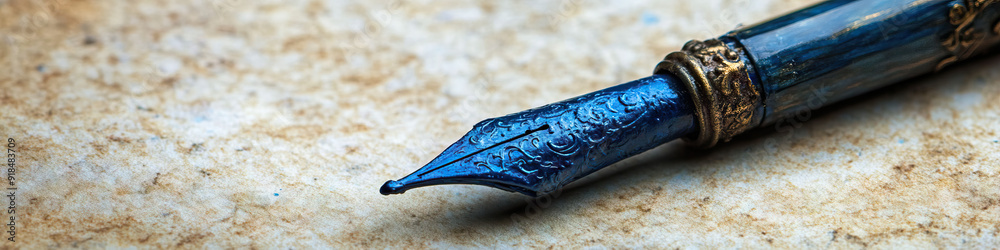 The Indigo Inkwell: An ornate writing instrument, dipped in deep blue ink, resting on crisp paper The Indigo Inkwell: An ornate writing instrument, dipped in deep blue ink, resting on crisp paper