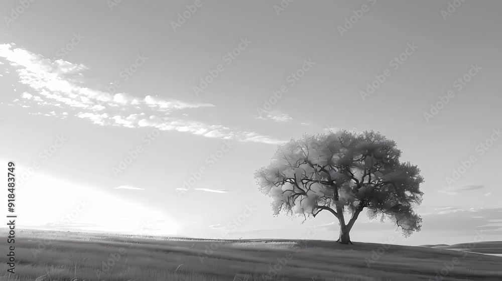 Obraz premium black and white landscape with tree 