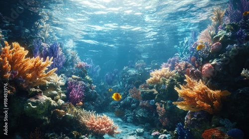 3D Underwater Coral Reef with Sea Life Wallpaper