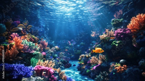 3D Underwater Coral Reef with Sea Life Wallpaper