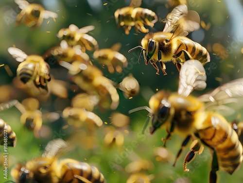 Bees performing the waggle dance to communicate the location of food sources, highlighting their cooperative behavior