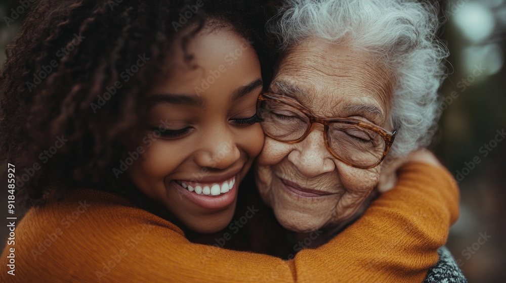 A young woman is hugging an older woman A young woman is hugging an older woman