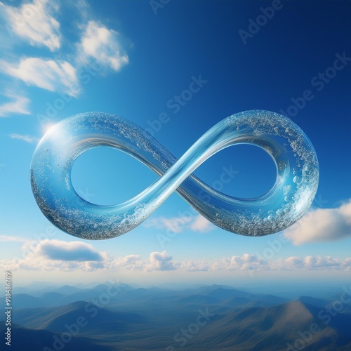 infinity symbol made of oxygen bubbles isolated in a vibrant sky, ozone concept