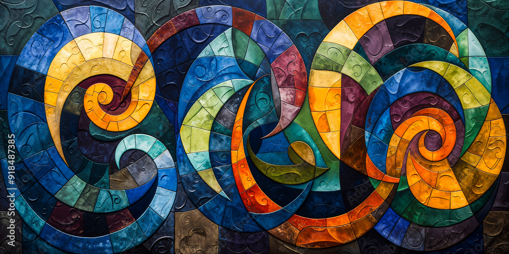 Celtic inspired abstract background folk art design, wide banner, swirls