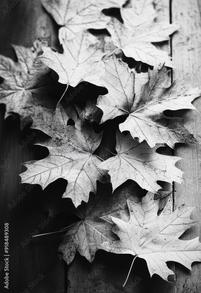 black and white photograph of maple leaves on wood black and white photograph of maple leaves on wood