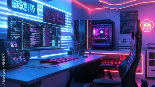 Neon lit Gaming Setup