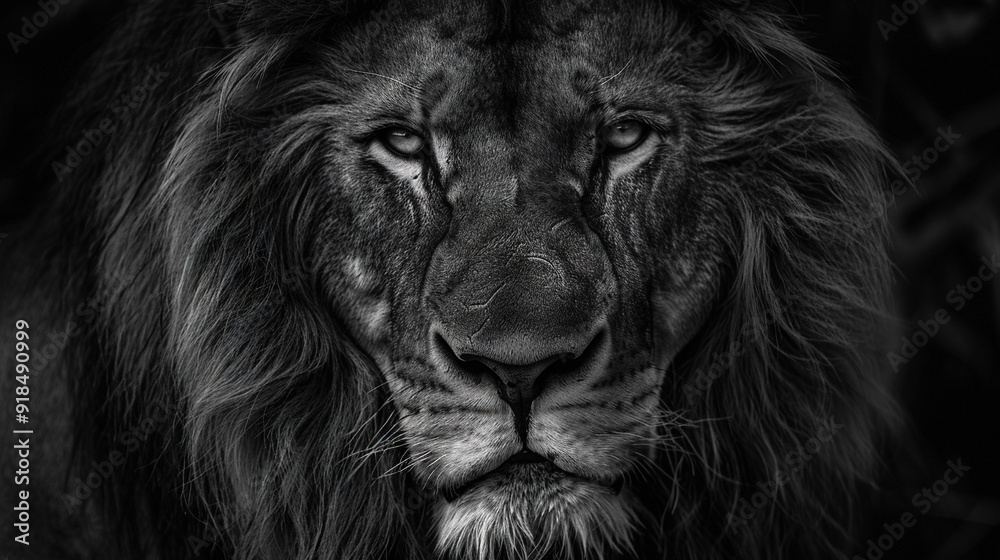 Naklejka premium A clear photo of a lion's face in detail