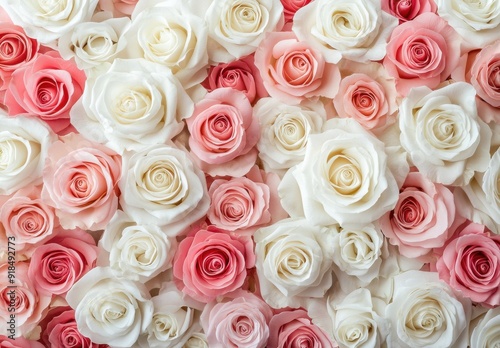 bouquet of white and pink roses, arranged in an elegant pattern on a Valentine's Day background