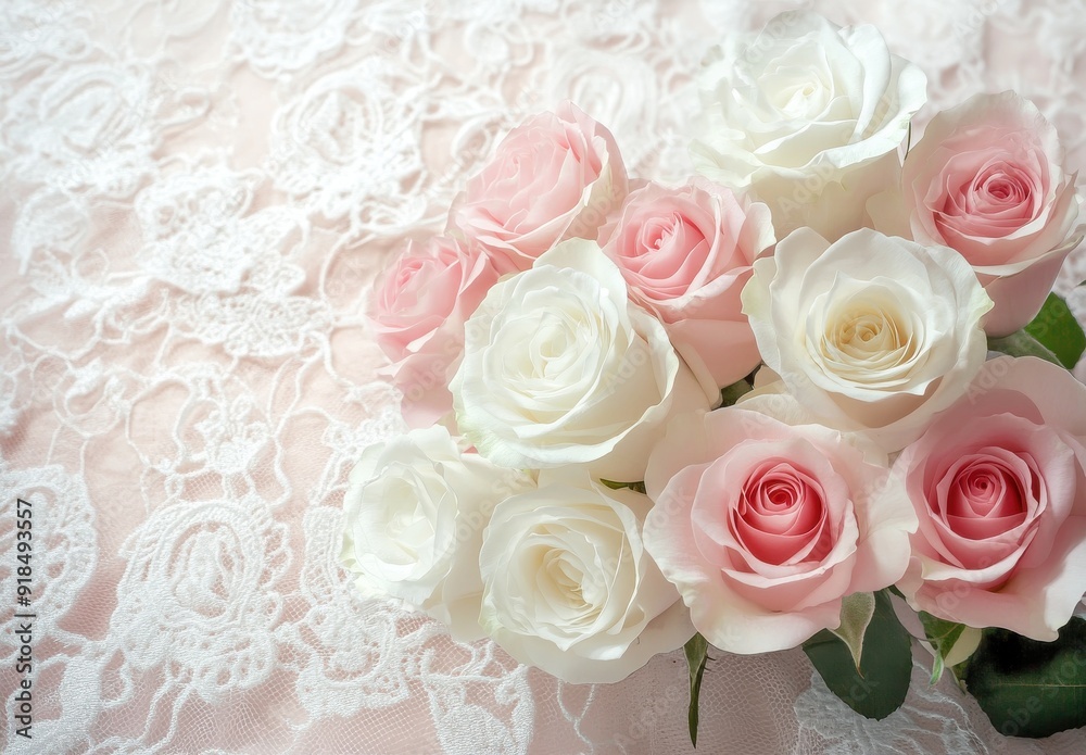 bouquet of white and pink roses, arranged in an elegant pattern on a Valentine's Day background bouquet of white and pink roses, arranged in an elegant pattern on a Valentine's Day background