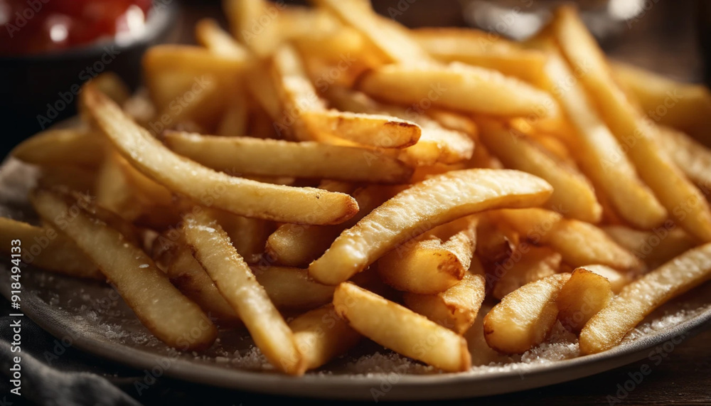 Golden French fries potatoes with salt on a black background Golden French fries potatoes with salt on a black background