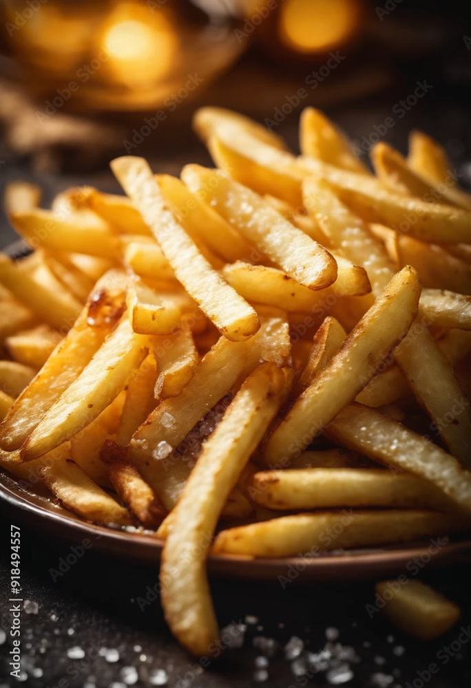 Golden French fries potatoes with salt on a black background Golden French fries potatoes with salt on a black background