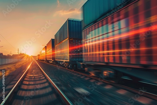 Freight train in motion with containers