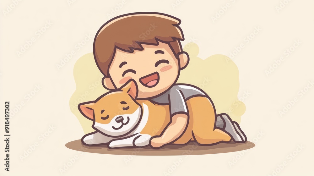 Boy and Dog: A Cartoon Illustration of Friendship Boy and Dog: A Cartoon Illustration of Friendship