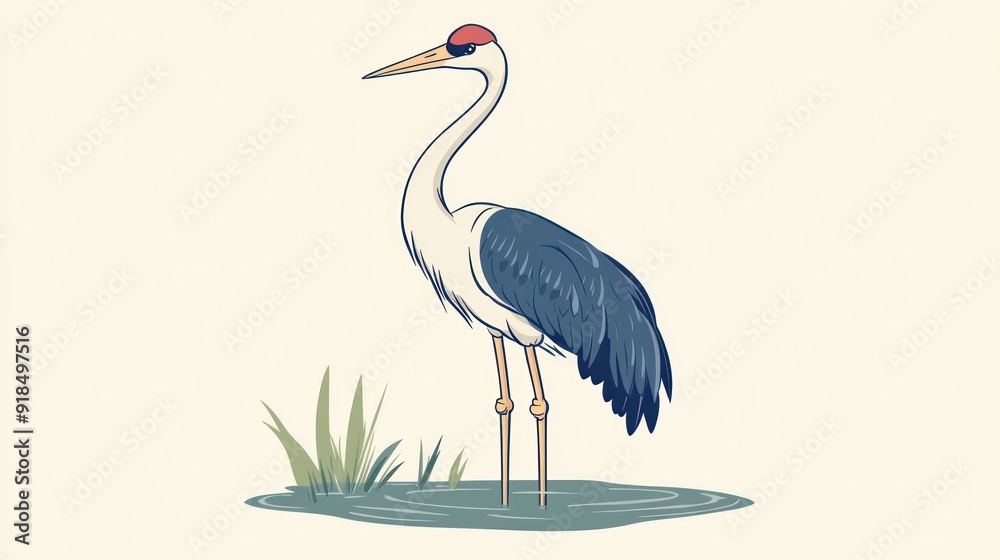 Fototapeta premium Crane in Water Illustration