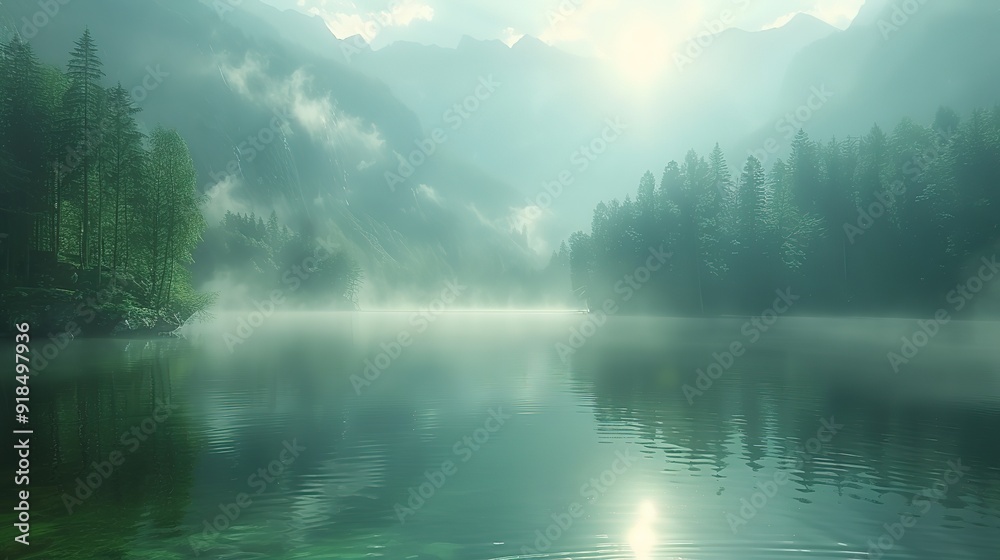 beautiful morning landscape of a lake in the mountains