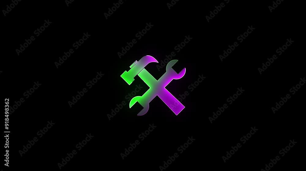 Hammer warch icon neon animation with black background Hammer warch icon neon animation with black background