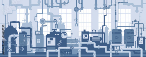 Industrial  production line manufacturer factory. Art design the silhouette of the industry