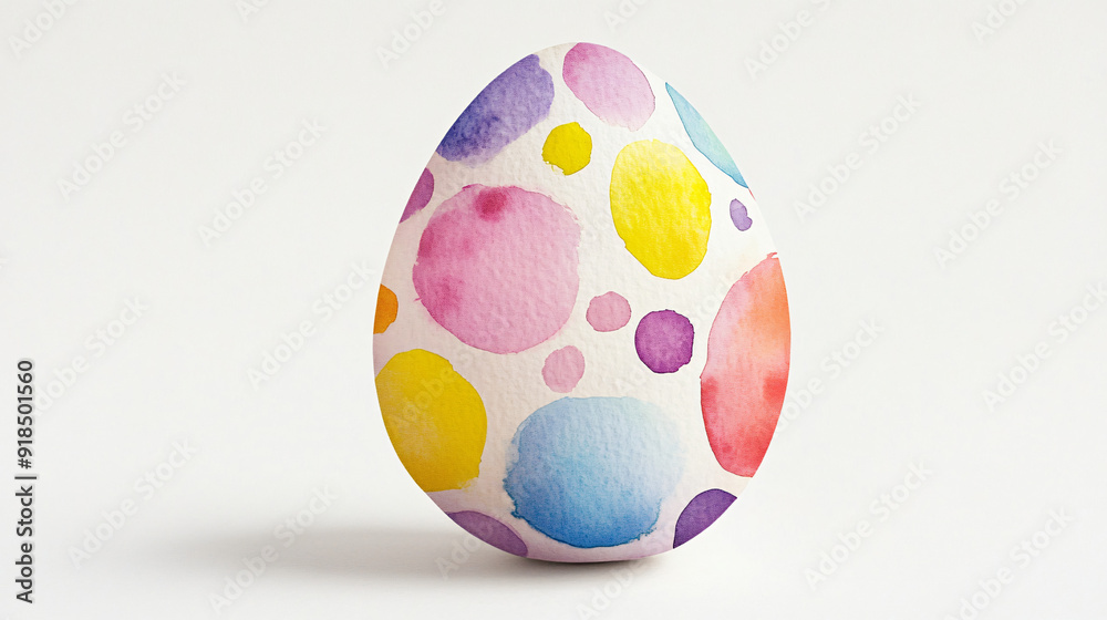 A watercolor Easter egg with polka dots on a plain white background A watercolor Easter egg with polka dots on a plain white background
