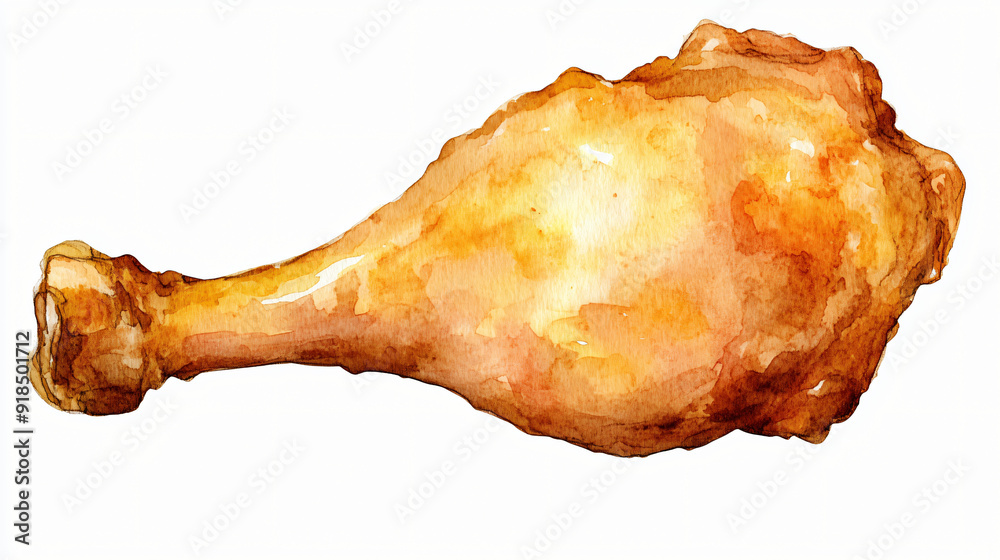 A watercolor fried chicken drumstick on a transparent background A watercolor fried chicken drumstick on a transparent background