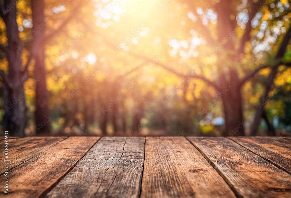 Empty wooden table against the background of an autumn forest or park. Photo with copy space Empty wooden table against the background of an autumn forest or park. Photo with copy space