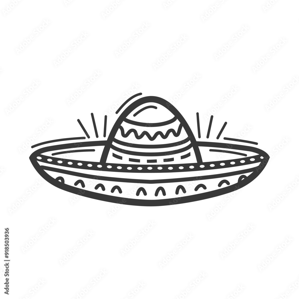 Hand drawn line art illustration of a sombrero Hand drawn line art illustration of a sombrero