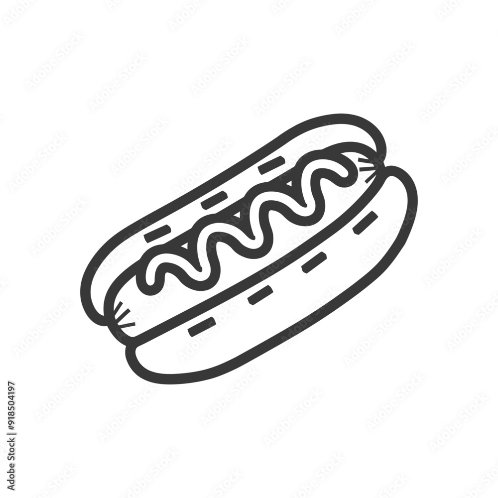 Hand drawn sketch of a hotdog with mustard
