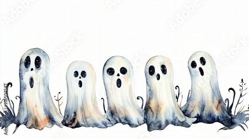 A watercolor spooky wall decal with ghostly figures on a plain white background photo