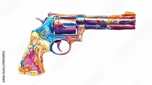 A watercolor toy gun with a detailed design on a plain white background photo