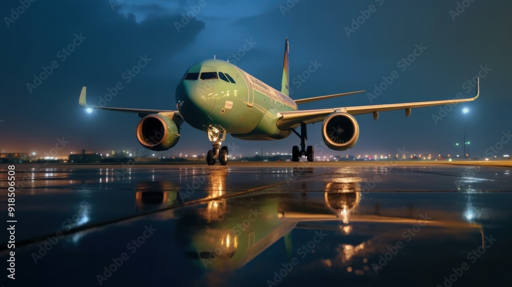 Airplane on the Runway at Night Airplane on the Runway at Night