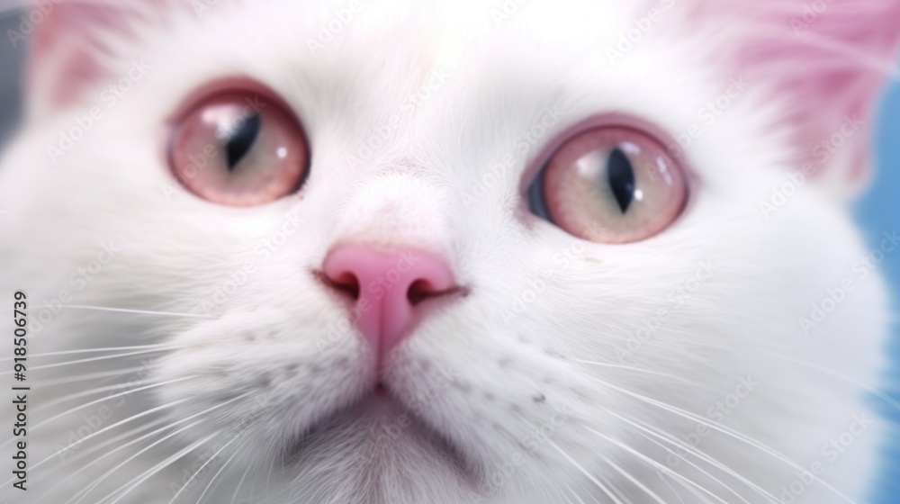 Close-up Portrait of a White Cat with Pink Nose Close-up Portrait of a White Cat with Pink Nose