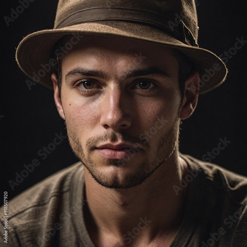 Contemplative Young Man in Hat with Dramatic Lighting