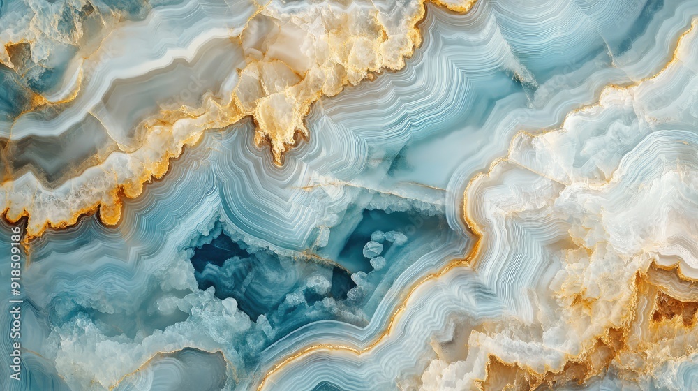 Natural volcanic agate stones close up light blue, beige and golden texture. Wallpaper background, quartz marble, decorative rock pattern. Ai generation Natural volcanic agate stones close up light blue, beige and golden texture. Wallpaper background, quartz marble, decorative rock pattern. Ai generation