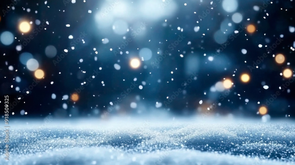 Magical winter background with falling snow, twinkling lights and starry sky Magical winter background with falling snow, twinkling lights and starry sky