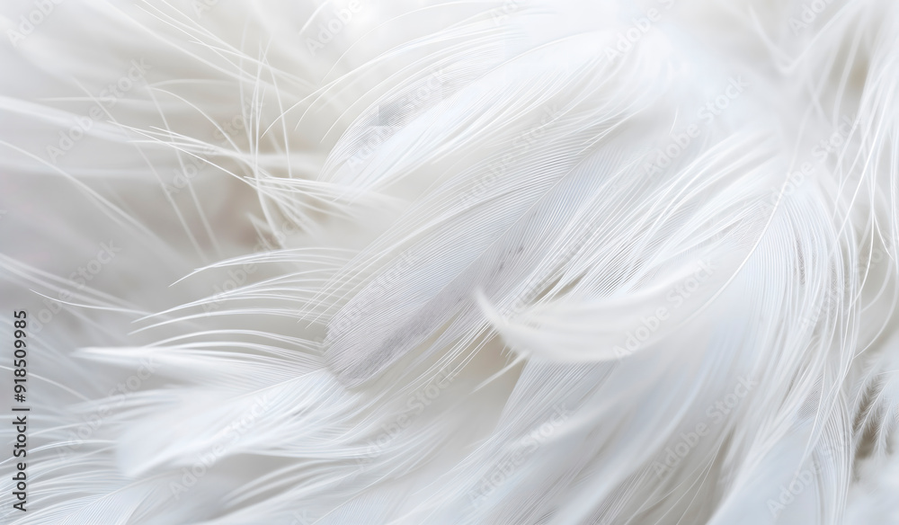 The airy composition of white feathers, creating an airy background, is ideal for advertising washing products, cosmetics, bedding, emphasizing softness, cleanliness and a peaceful atmosphere