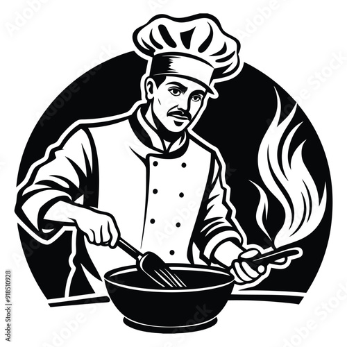 Chef cooking silhouette vector illustration on white background