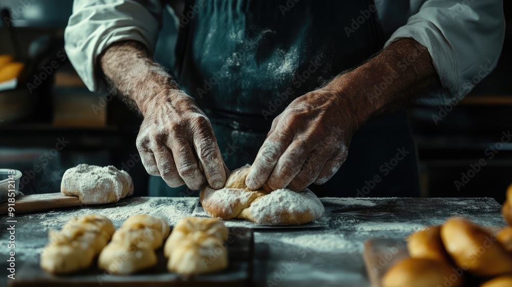 In the restaurant or home kitchen, the old hands of the baker prepare ecologically natural pastries. Ai generation In the restaurant or home kitchen, the old hands of the baker prepare ecologically natural pastries. Ai generation