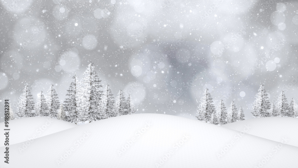 Beautiful nature landscape covered in winter snow on bokeh silver background with snowflakes effect. Illustration.
Beautiful nature landscape covered in winter snow on bokeh silver background with snowflakes effect. Illustration.