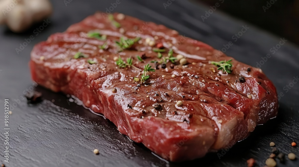 Raw steak displayed in an artisan style, emphasizing craftsmanship and quality Raw steak displayed in an artisan style, emphasizing craftsmanship and quality
