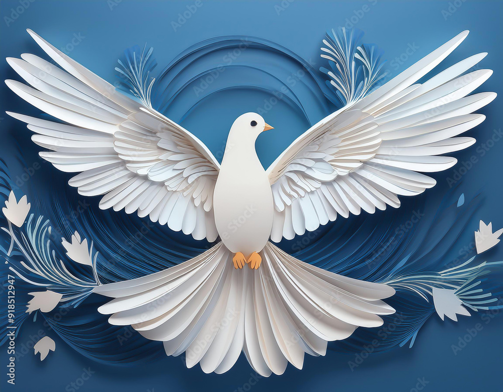 white dove with wings spread. Peace Freedom symbol. Layered Cut paper material. Paper cut of International Peace Day. white dove with wings spread. Peace Freedom symbol. Layered Cut paper material. Paper cut of International Peace Day.
