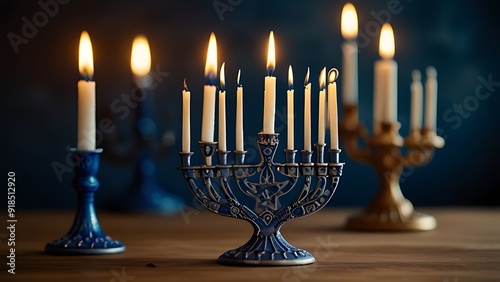 hanukkah menorah with candles, candlestick with candles, candles in the church, Israel, 